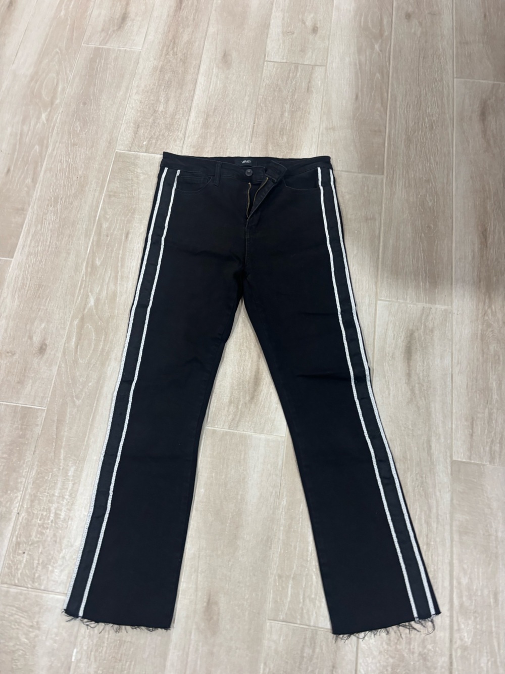 Black Straight-Leg Jeans with White Side Stripes vervet